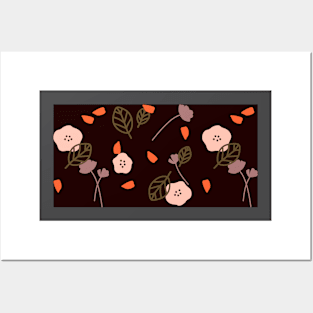 Colorful Autumn flowers and leaves pattern Posters and Art